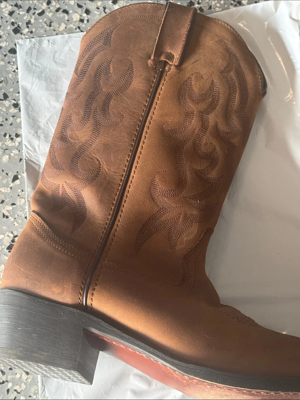 Durango Tan Leather Western Cowboy Boots with Embroidered Shaft